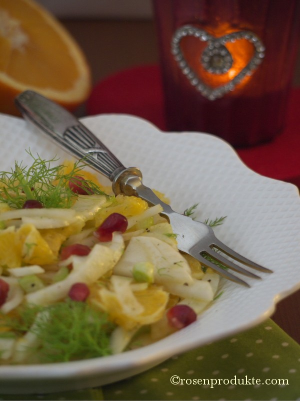 Orange Fenchel Salat mit Granatapfelkerne